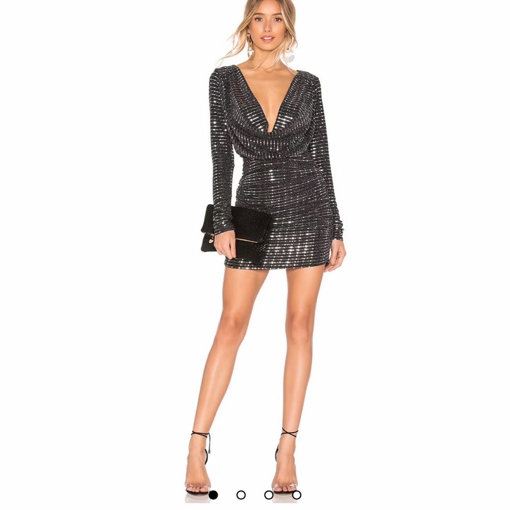Isla Cowl Neck Dress in Silver Black